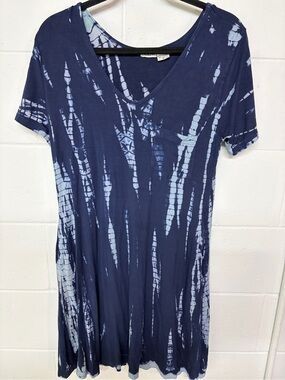raya sun Navy Tie-Dye V-Neck Short Sleeve Tunic